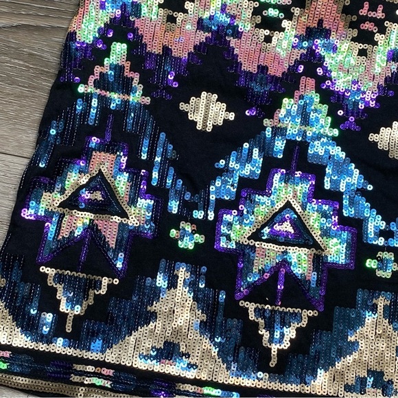 Express Southwestern Tribal Aztec Sequin Embellished Mini Skirt Above Knee XS - Picture 10 of 16